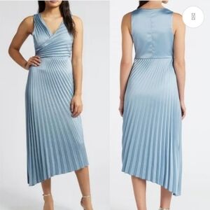 Sam Edelman Asymmetrical Blue Pleated Dress